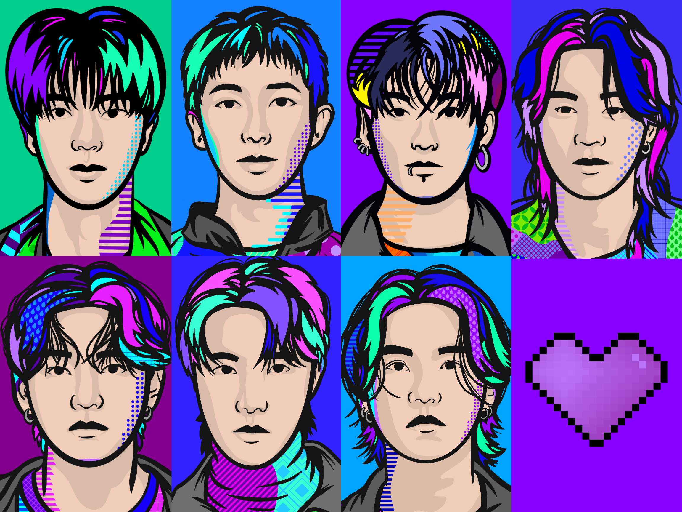 BTS OT7 Pop Art Poster (Digital Download)