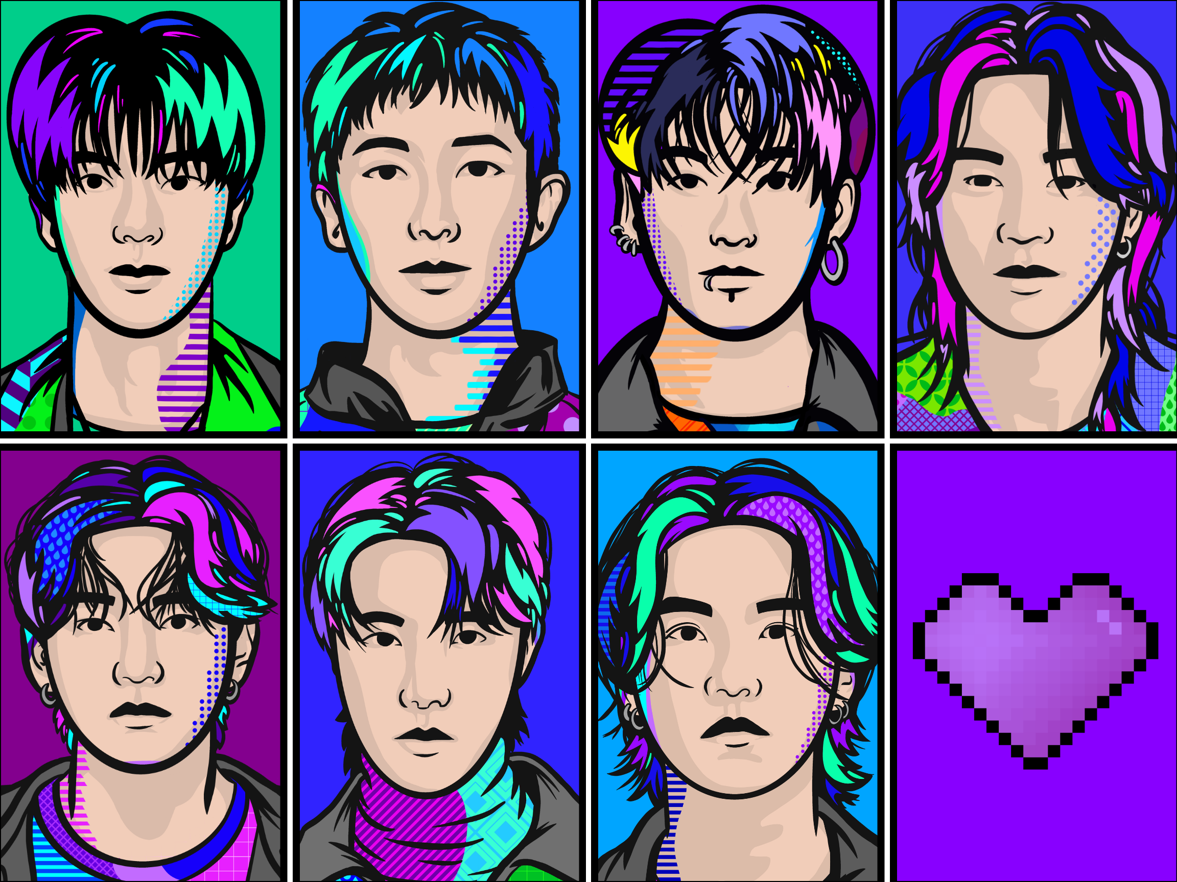 BTS OT7 Pop Art Poster (Digital Download)